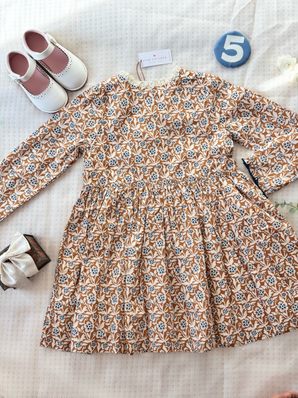 Pink Chicken Mustard Floral Cotton Long-Sleeve Dress - Picture 3 of 3
